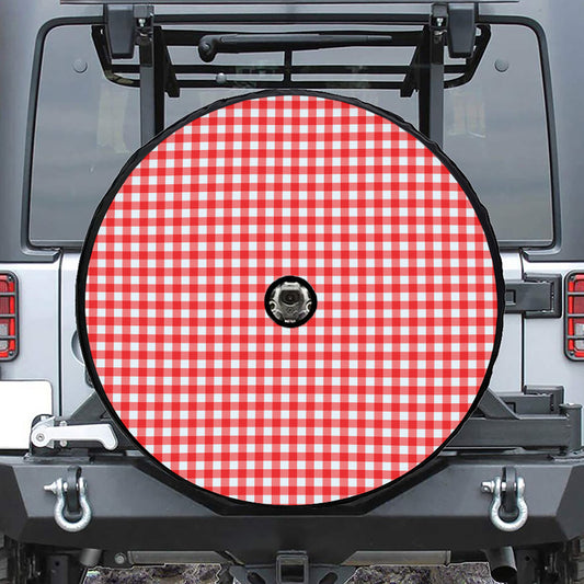 Red And White Check Pattern Print Tire Cover With Camera Hole