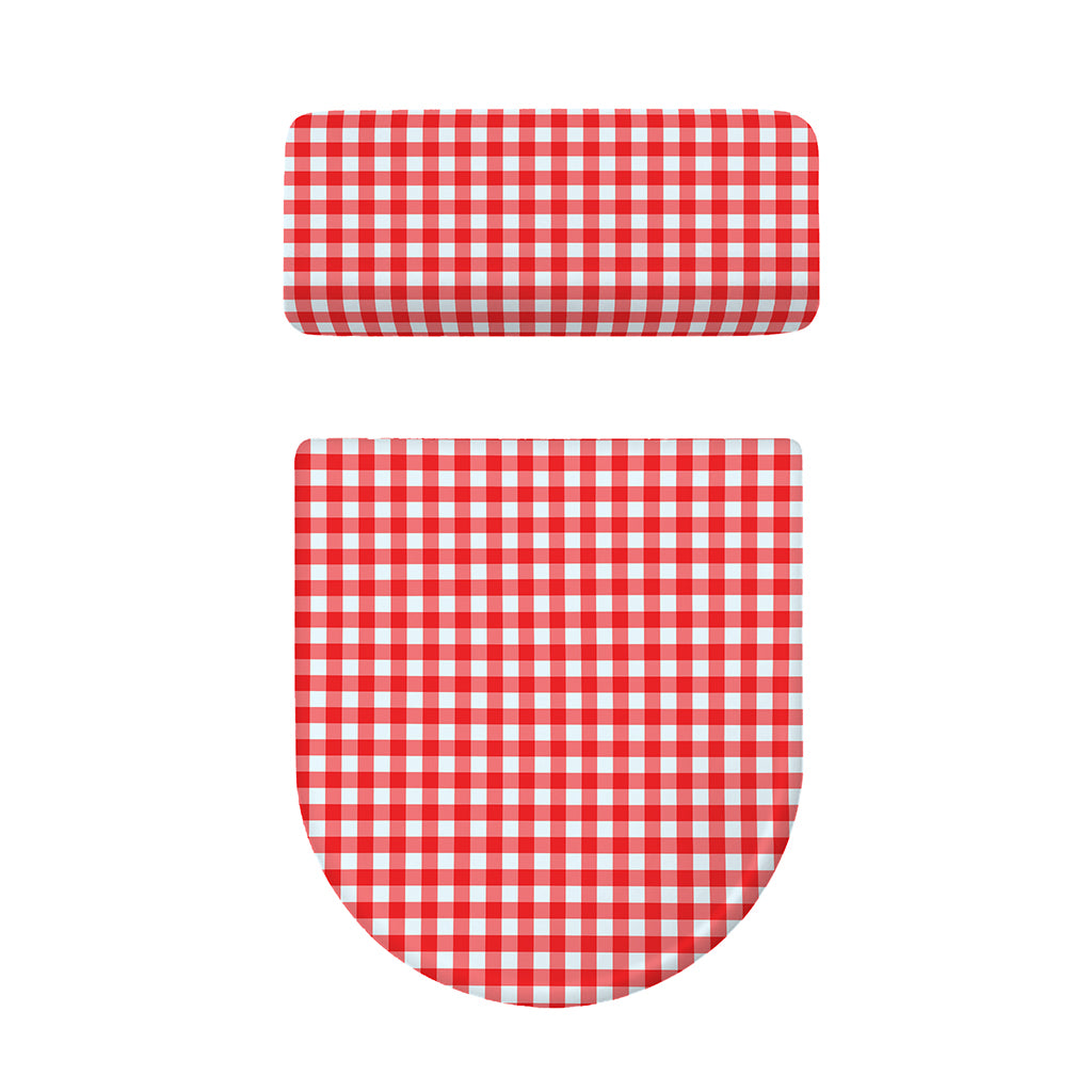 Red And White Check Pattern Print Toilet Lid And Tank Cover Set