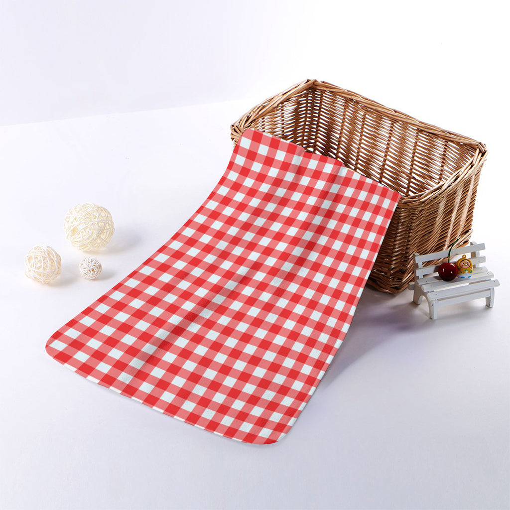 Red And White Check Pattern Print Towel