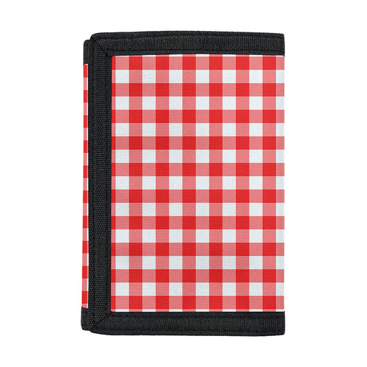 Red And White Check Pattern Print Trifold Wallet