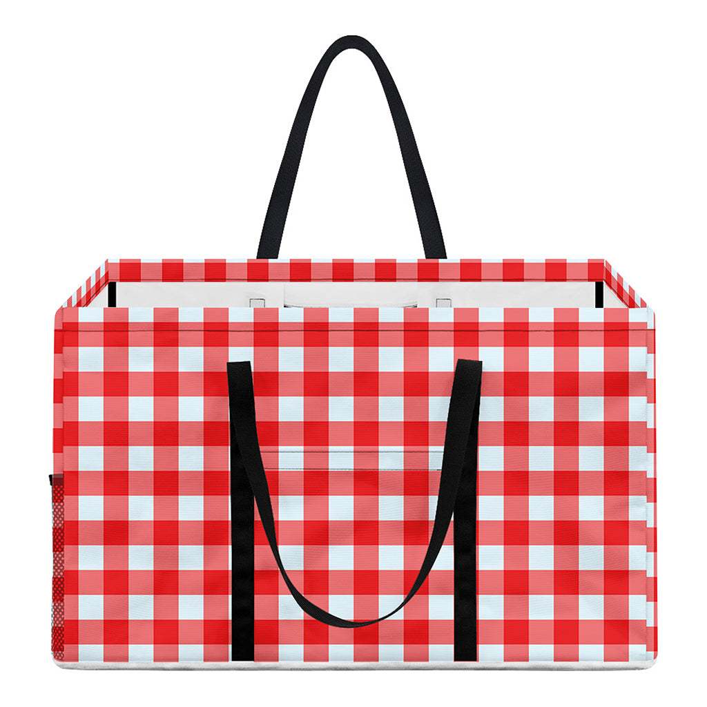 Red And White Check Pattern Print Utility Tote Bag