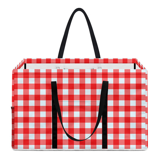 Red And White Check Pattern Print Utility Tote Bag