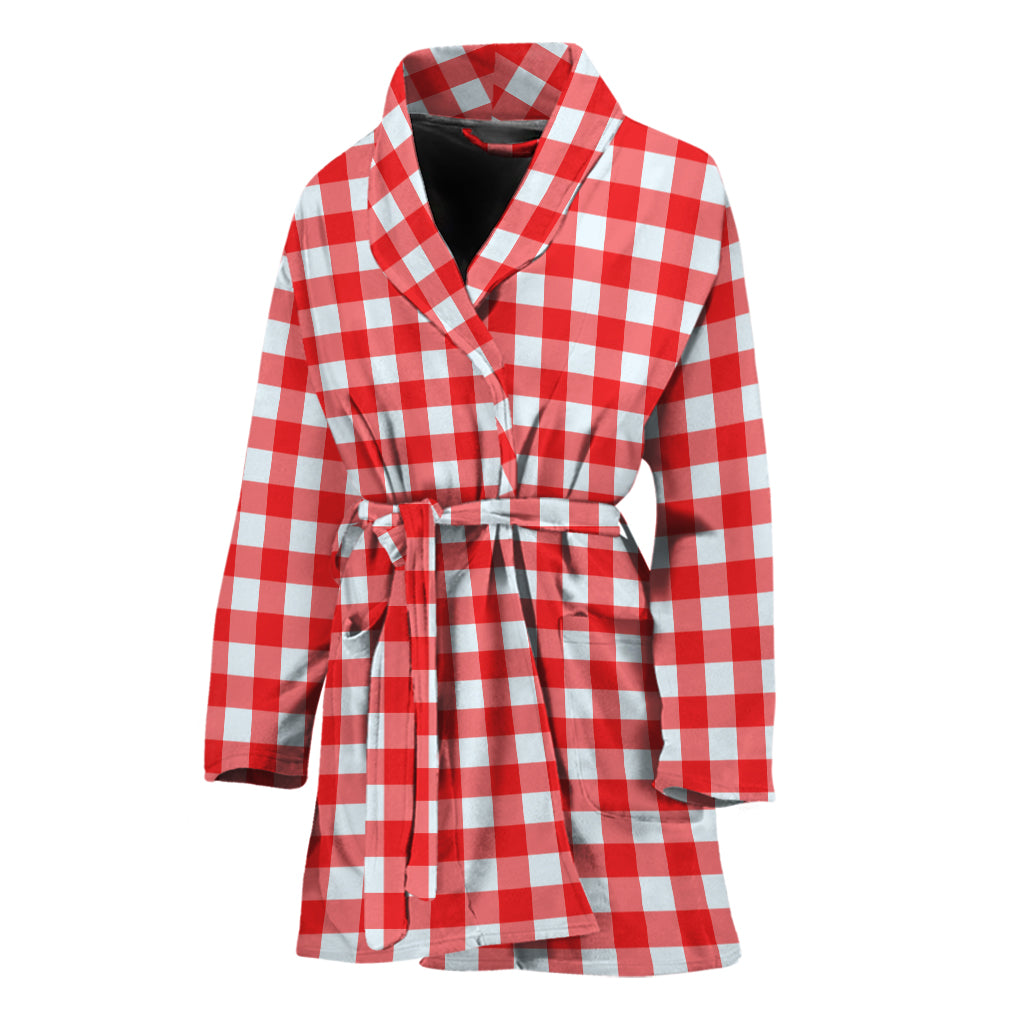 Red And White Check Pattern Print Women's Bathrobe