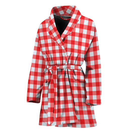Red And White Check Pattern Print Women's Bathrobe