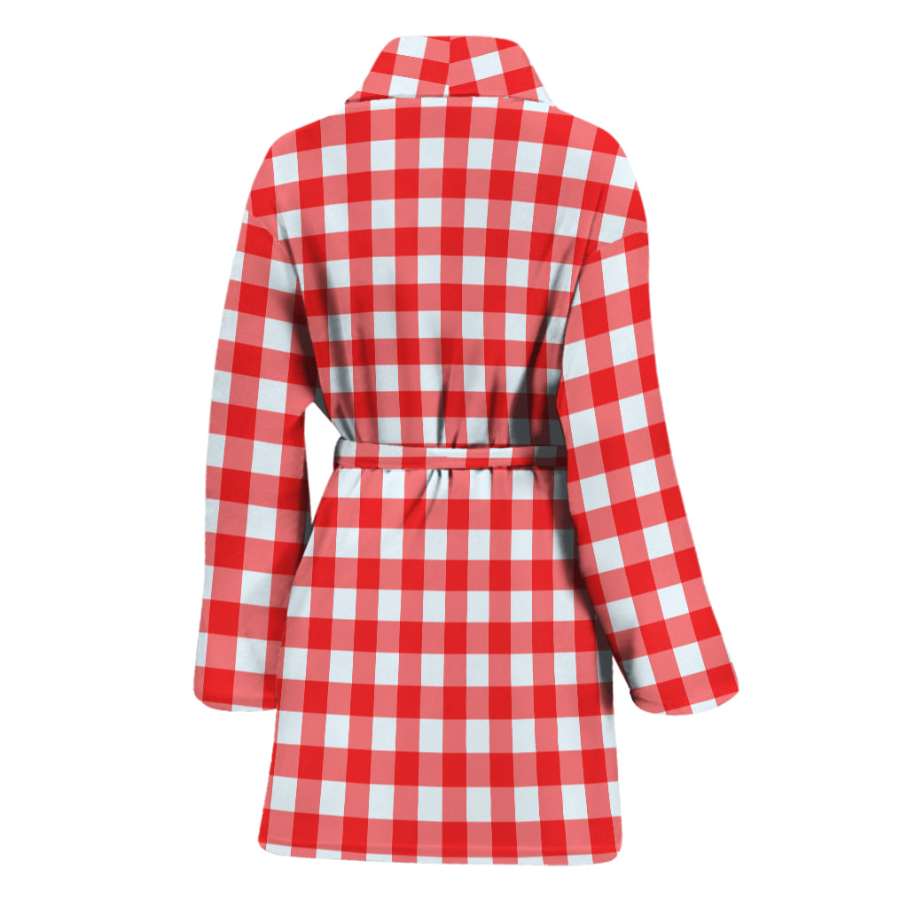 Red And White Check Pattern Print Women's Bathrobe