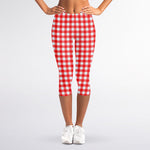 Red And White Check Pattern Print Women's Capri Leggings