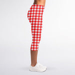 Red And White Check Pattern Print Women's Capri Leggings