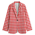 Red And White Check Pattern Print Women's Cotton Blazer