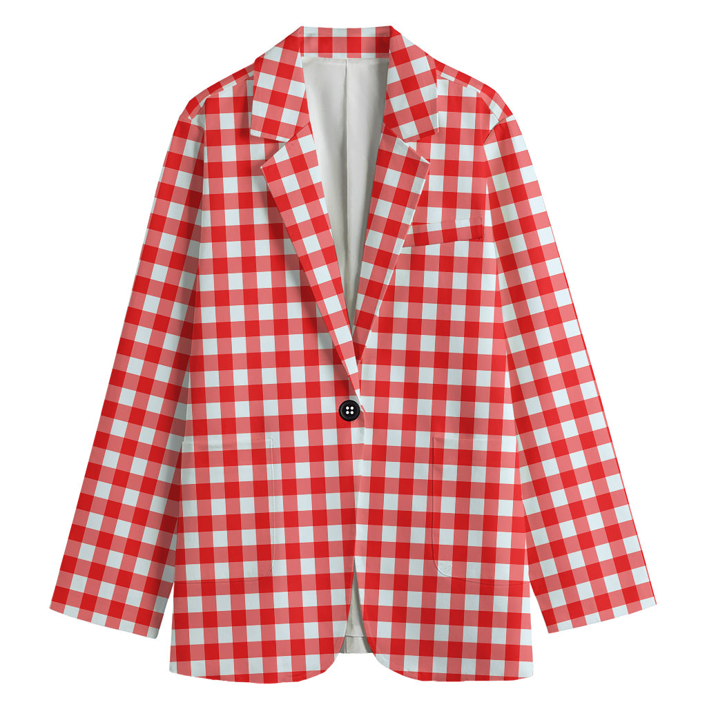 Red And White Check Pattern Print Women's Cotton Blazer