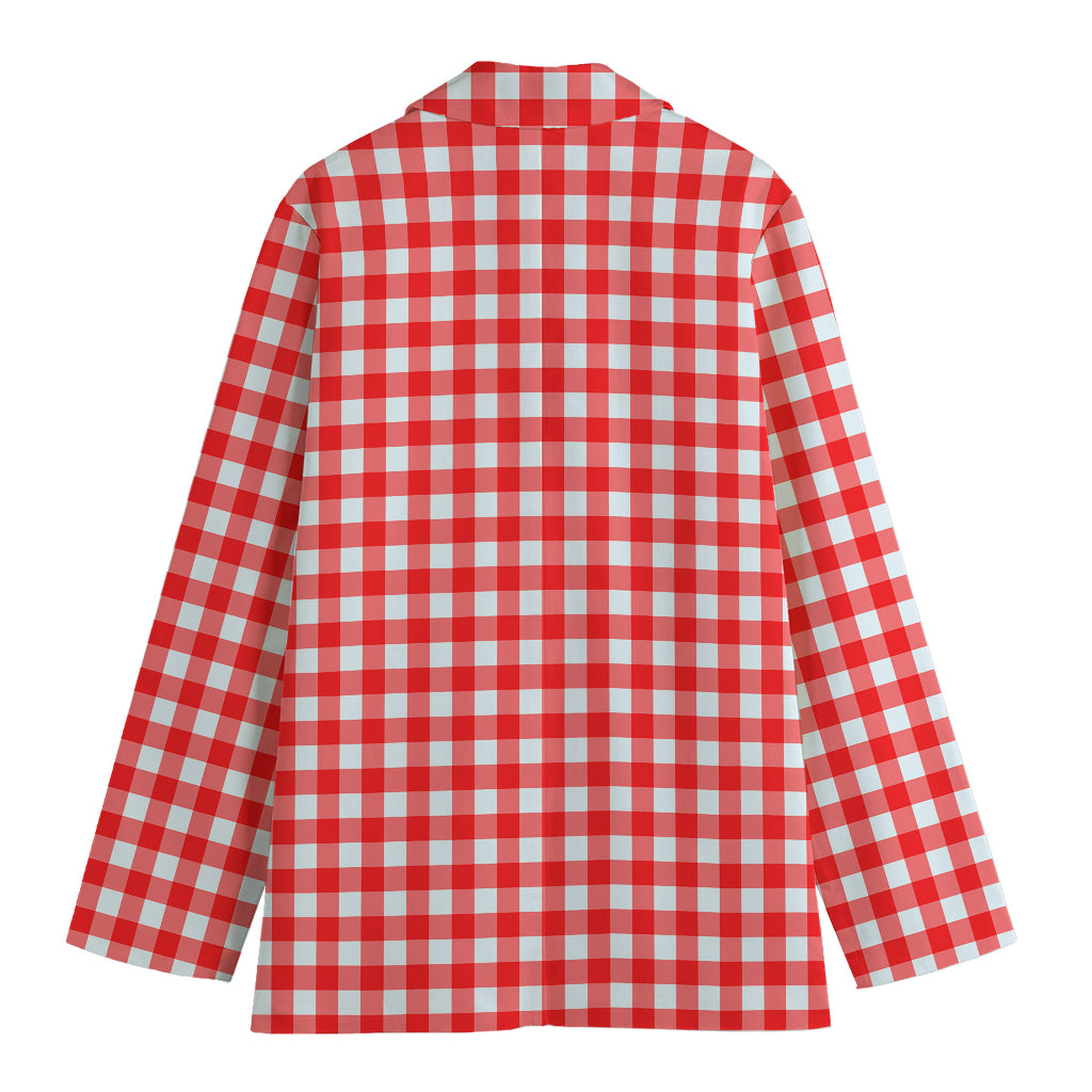 Red And White Check Pattern Print Women's Cotton Blazer