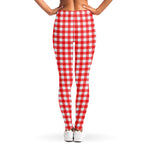 Red And White Check Pattern Print Women's Leggings