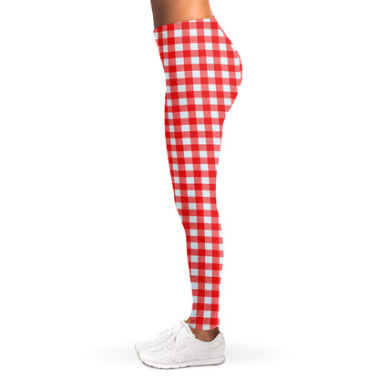 Red And White Check Pattern Print Women's Leggings