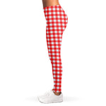 Red And White Check Pattern Print Women's Leggings