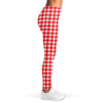 Red And White Check Pattern Print Women's Leggings