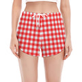 Red And White Check Pattern Print Women's Split Running Shorts