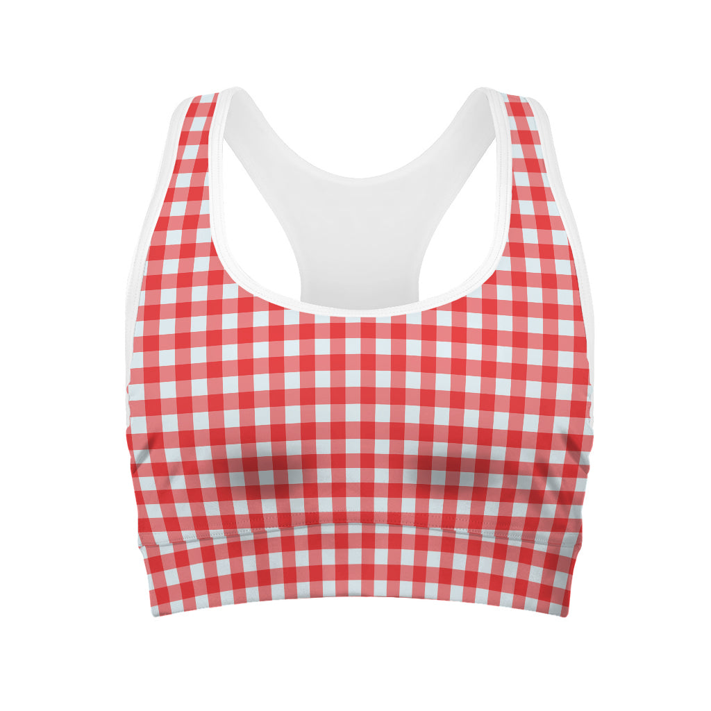 Red And White Check Pattern Print Women's Sports Bra