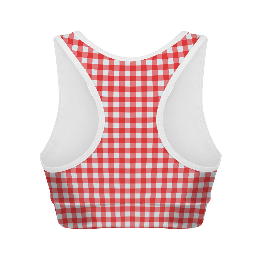 Red And White Check Pattern Print Women's Sports Bra