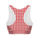 Red And White Check Pattern Print Women's Sports Bra