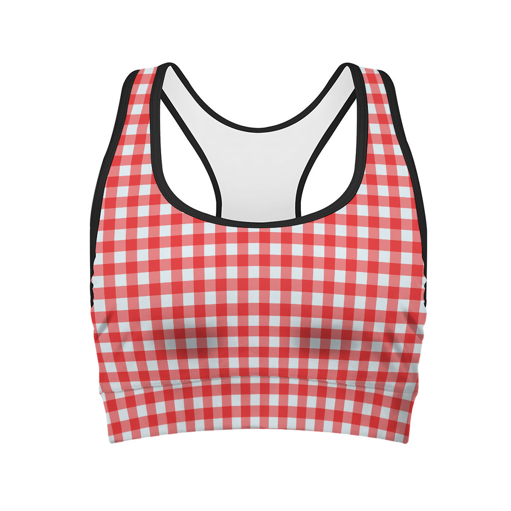 Red And White Check Pattern Print Women's Sports Bra