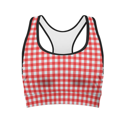 Red And White Check Pattern Print Women's Sports Bra
