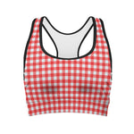 Red And White Check Pattern Print Women's Sports Bra