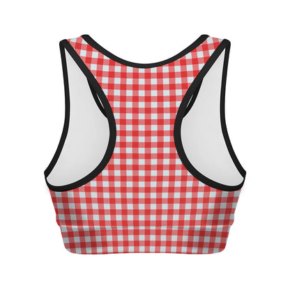 Red And White Check Pattern Print Women's Sports Bra
