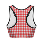 Red And White Check Pattern Print Women's Sports Bra