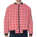 Red And White Check Pattern Print Zip Sleeve Bomber Jacket