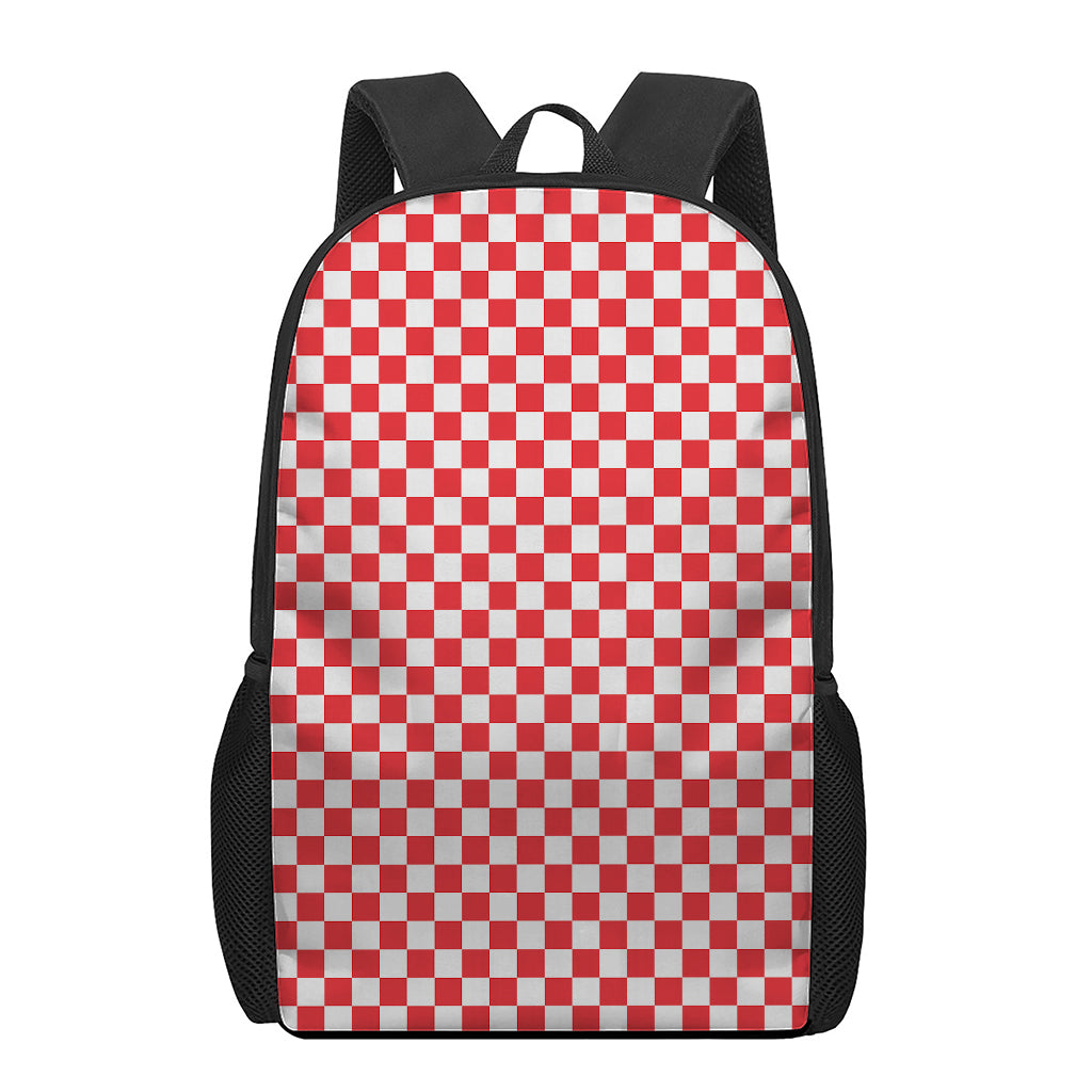 Red And White Checkered Pattern Print 17 Inch Backpack