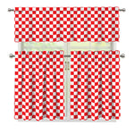 Red And White Checkered Pattern Print 3 Piece Kitchen Curtains