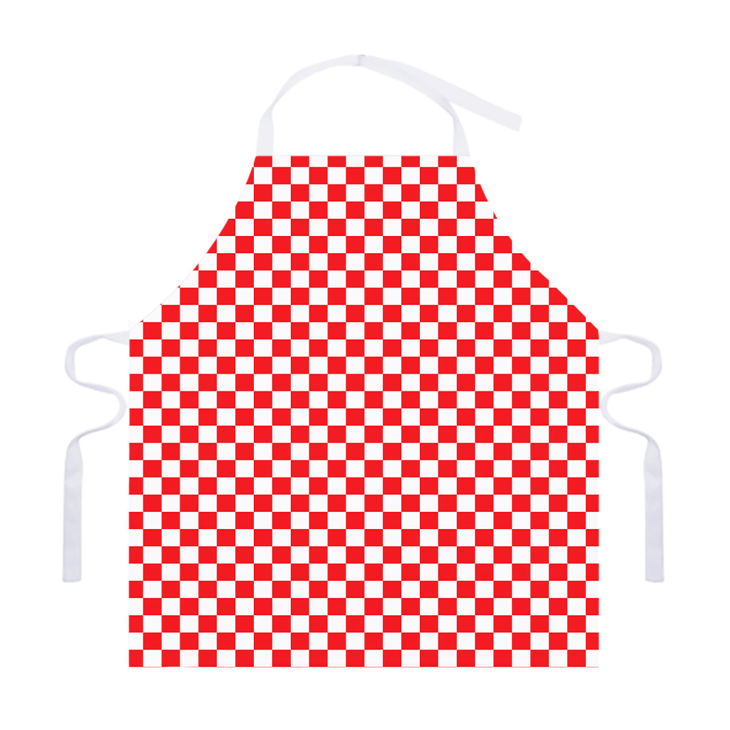 Red And White Checkered Pattern Print Adjustable Apron