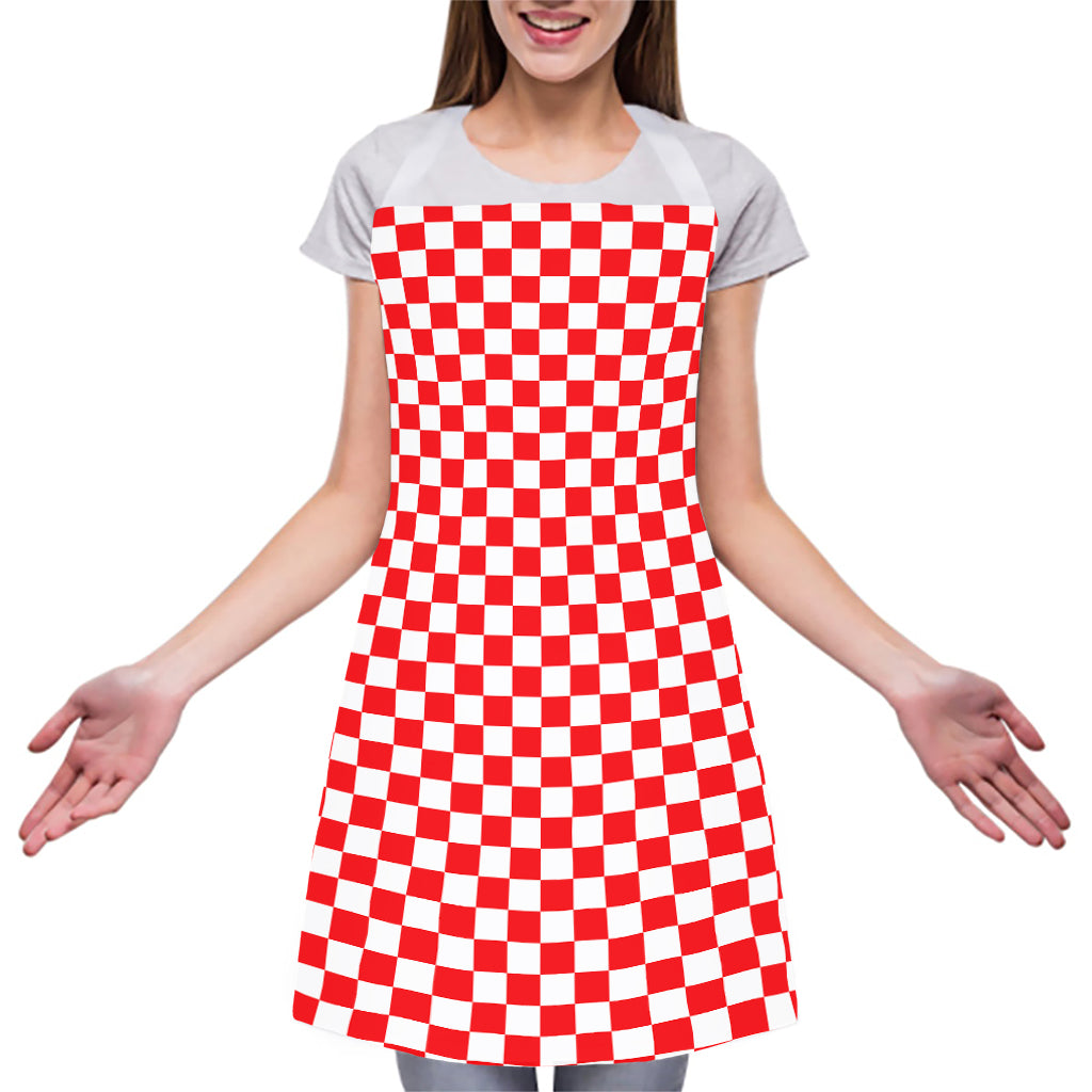 Red And White Checkered Pattern Print Adjustable Apron