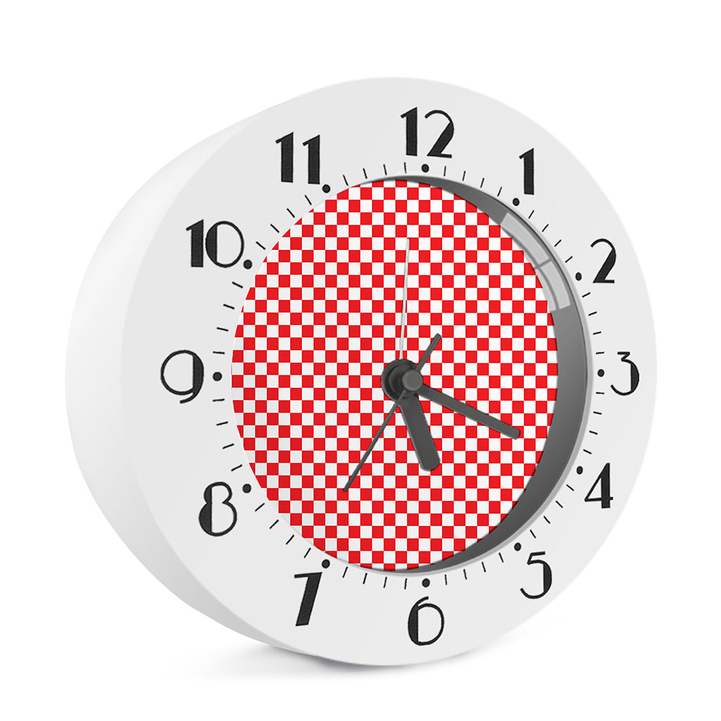 Red And White Checkered Pattern Print Alarm Clock