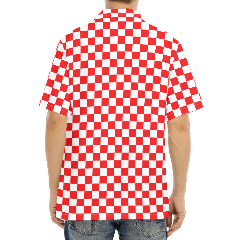 Red And White Checkered Pattern Print Aloha Shirt