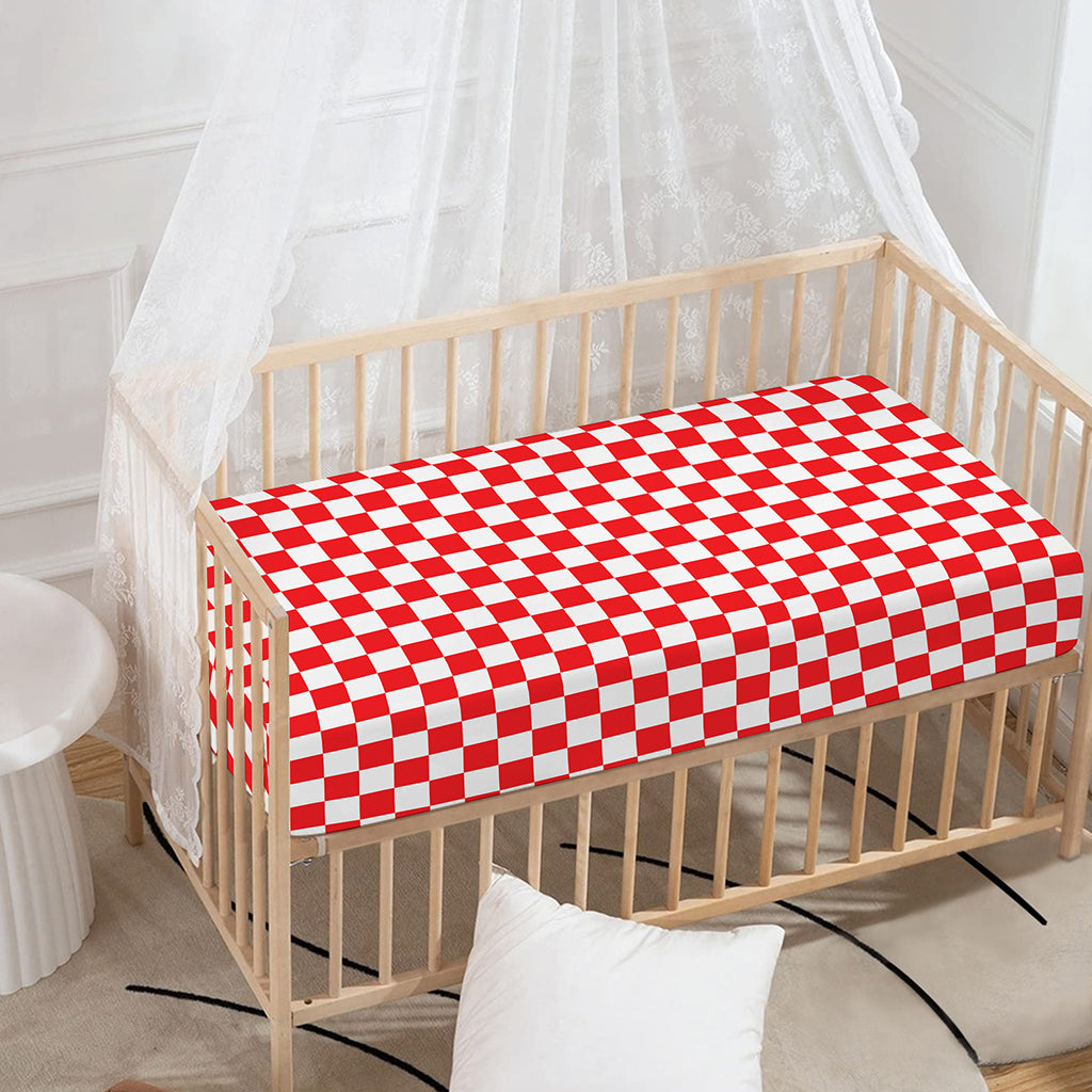 Red And White Checkered Pattern Print Baby Crib Sheet