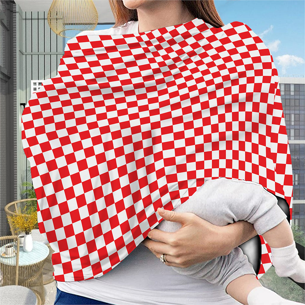 Red And White Checkered Pattern Print Baby Seat Cover