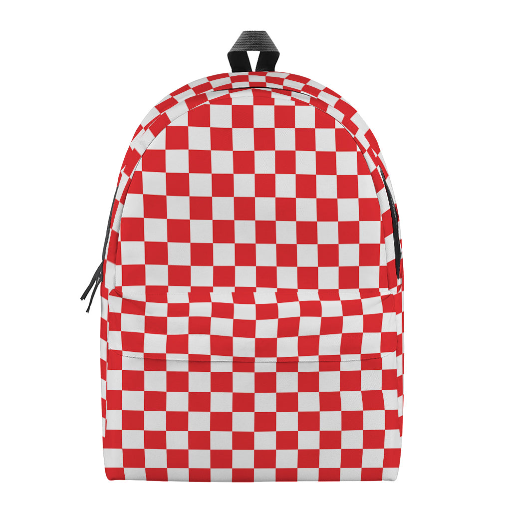 Red And White Checkered Pattern Print Backpack