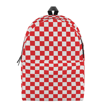 Red And White Checkered Pattern Print Backpack