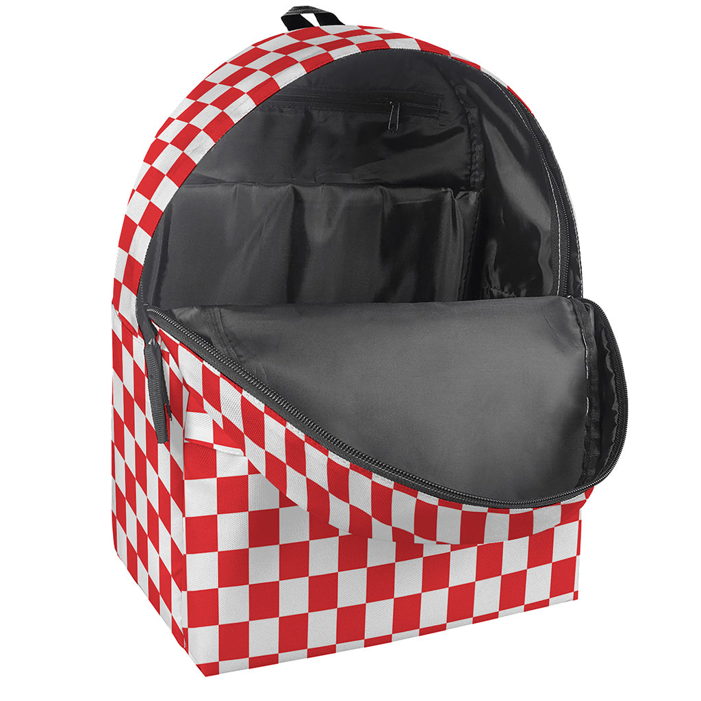 Red And White Checkered Pattern Print Backpack