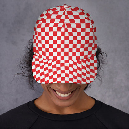 Red And White Checkered Pattern Print Baseball Cap