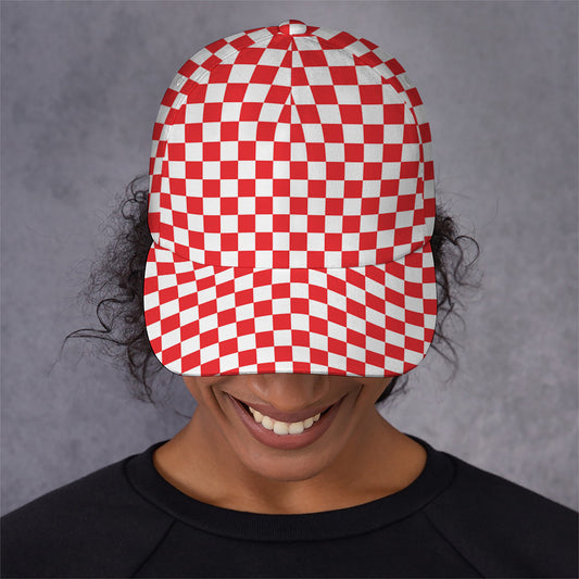 Red And White Checkered Pattern Print Baseball Cap