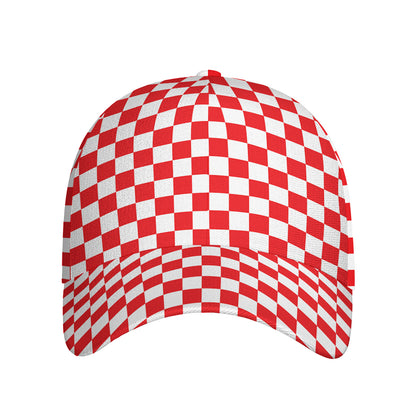 Red And White Checkered Pattern Print Baseball Cap