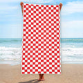 Red And White Checkered Pattern Print Beach Towel