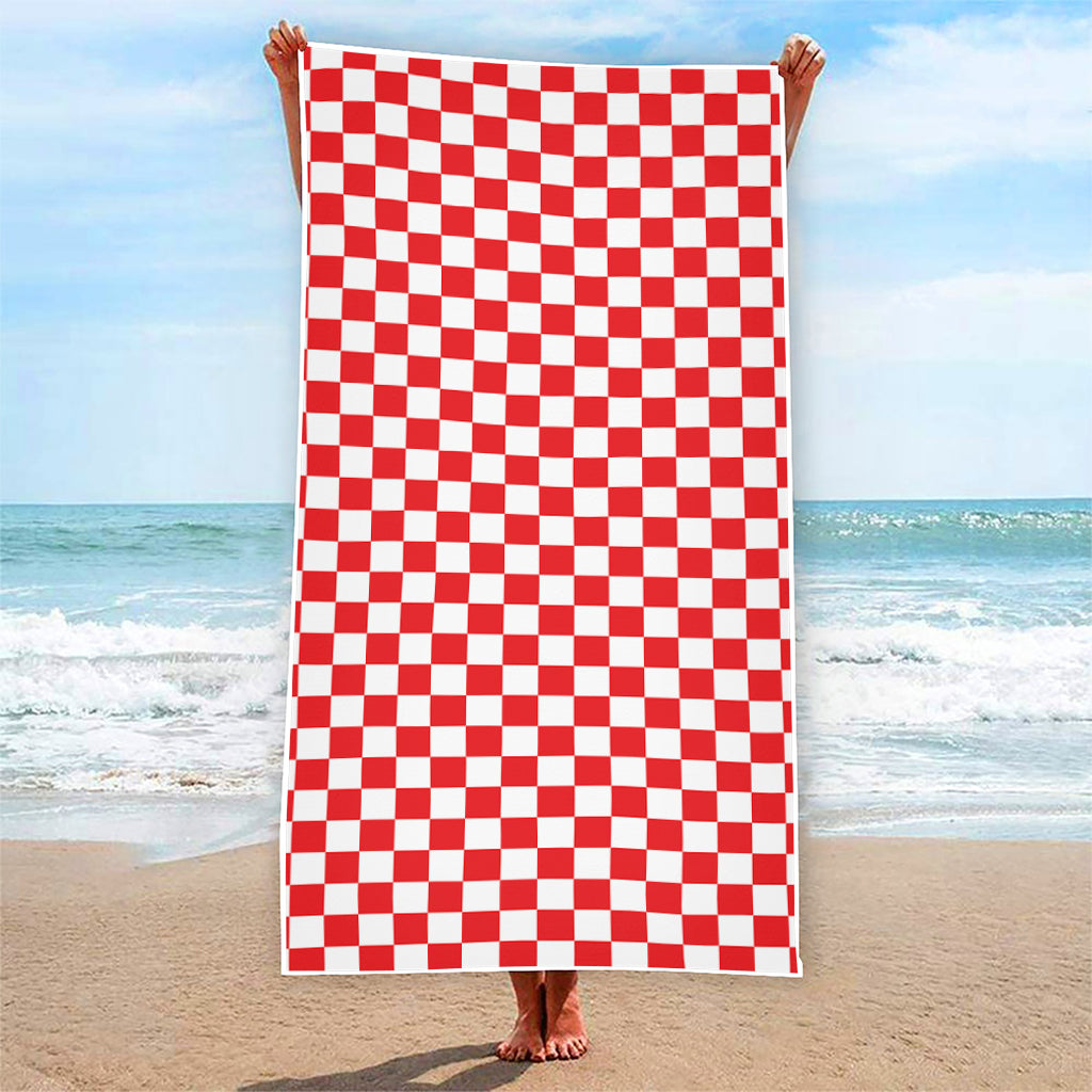 Red And White Checkered Pattern Print Beach Towel