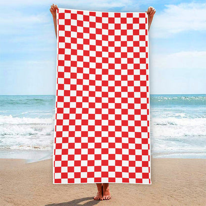 Red And White Checkered Pattern Print Beach Towel