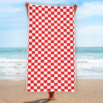 Red And White Checkered Pattern Print Beach Towel