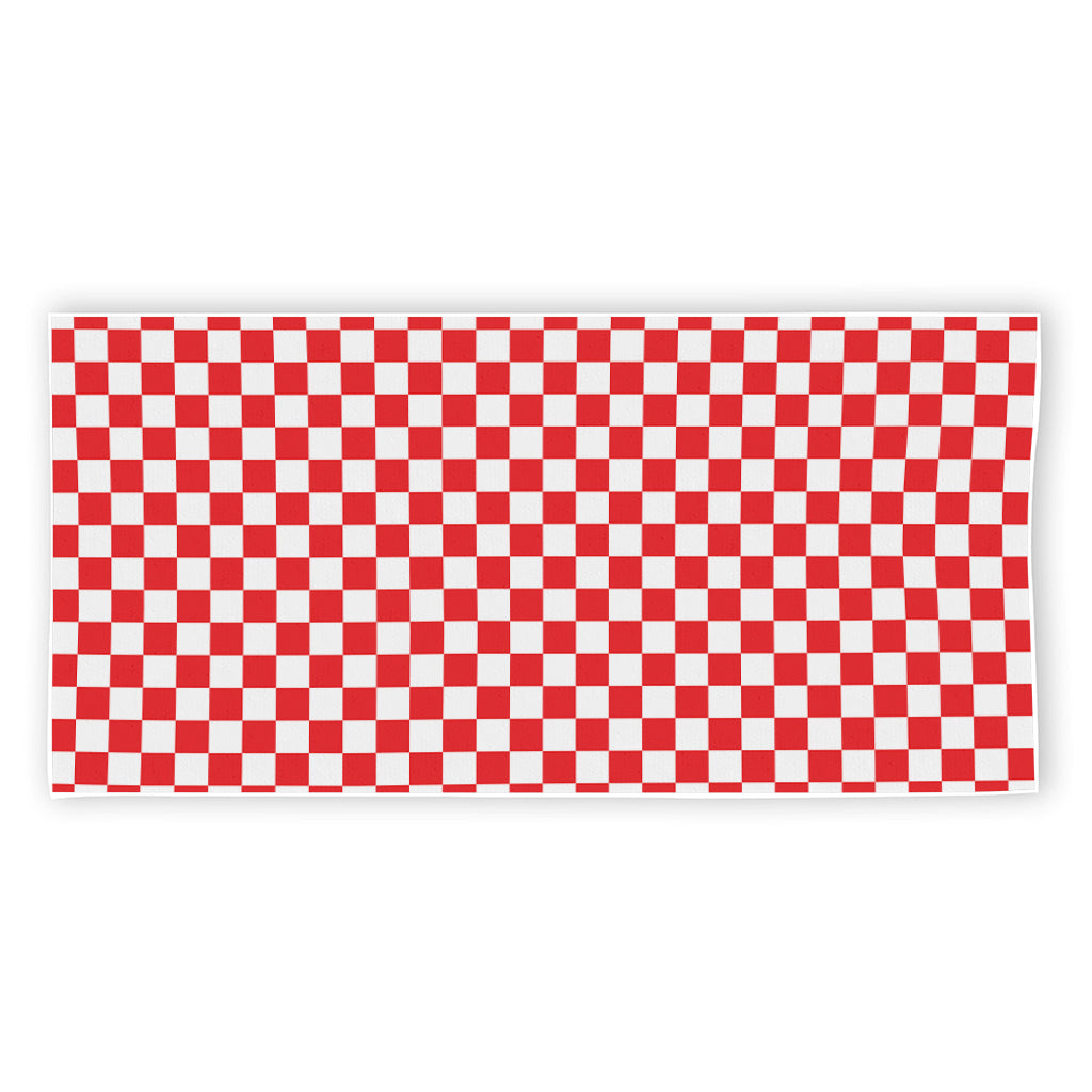 Red And White Checkered Pattern Print Beach Towel