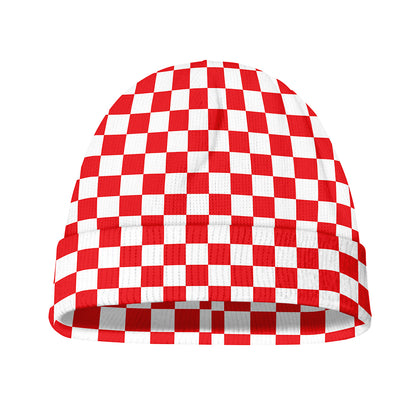 Red And White Checkered Pattern Print Beanie