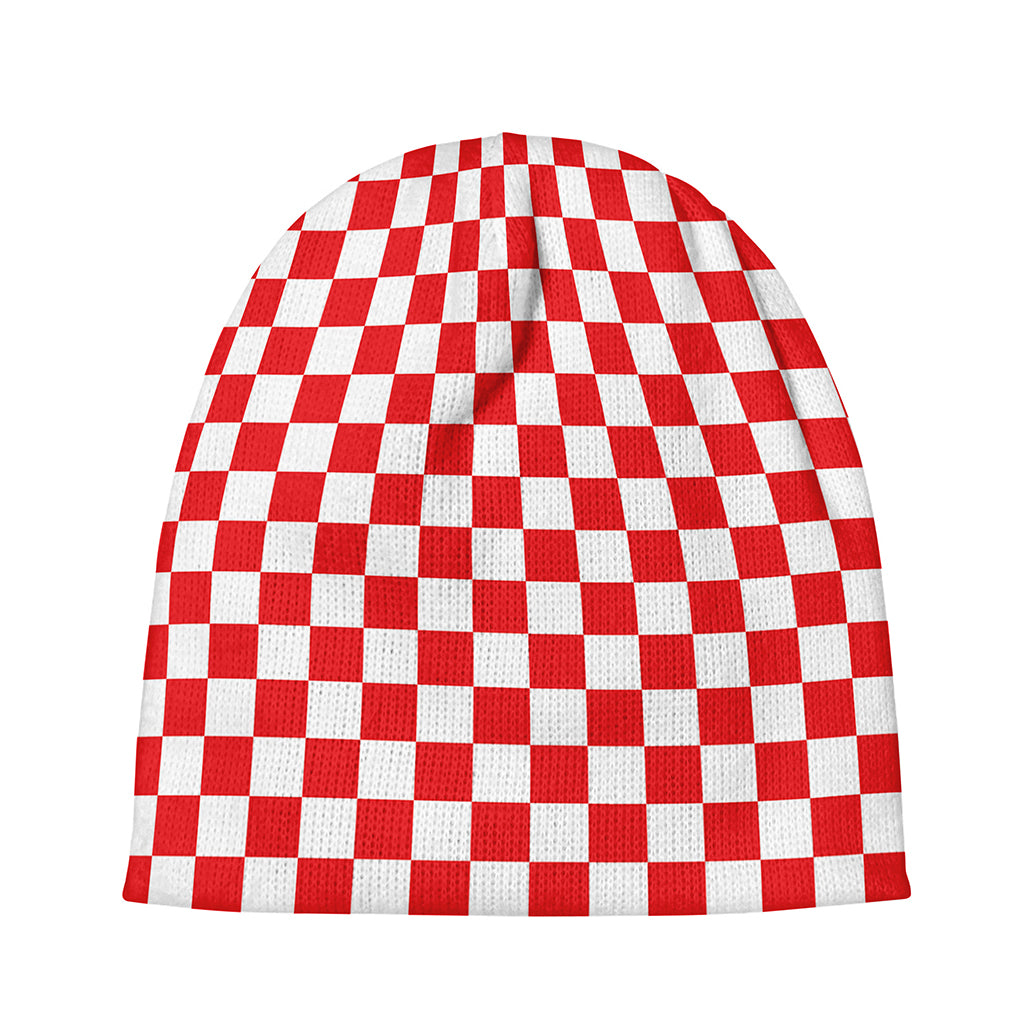 Red And White Checkered Pattern Print Beanie
