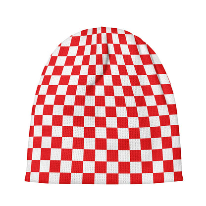 Red And White Checkered Pattern Print Beanie